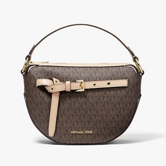 Michael Kors Emilia Half Moon Crossbody Buff Trim NWT - Picture 1 of 4